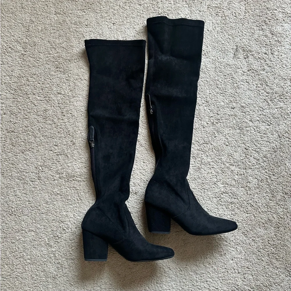 N.N.G Women Over the Knee Boots Thigh High Suede Block Heel in Black Size 9